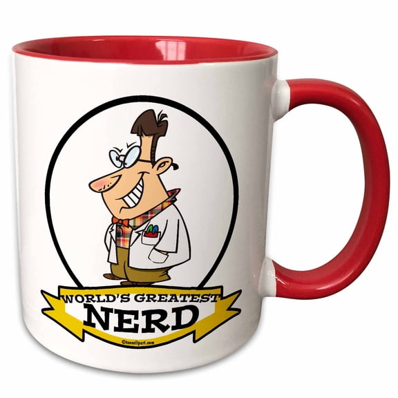 3drose, Funny Worlds Greatest Nerd Cartoon, 11oz Two-tone Red Mug