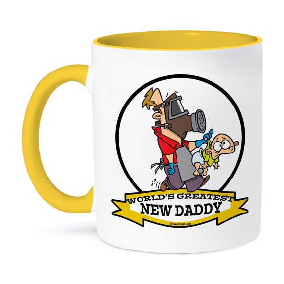 3dRose, Funny Worlds Greatest New Daddy Men Cartoon, 11oz Two-Tone Yellow Mug