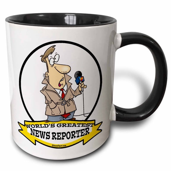 3drose, Funny Worlds Greatest News Reporter Ii Occupation Job Cartoon, 11oz Two-tone Black Mug