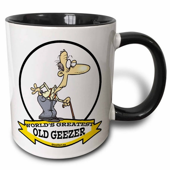 3drose, Funny Worlds Greatest Old Geezer Cartoon, 11oz Two-tone Black Mug