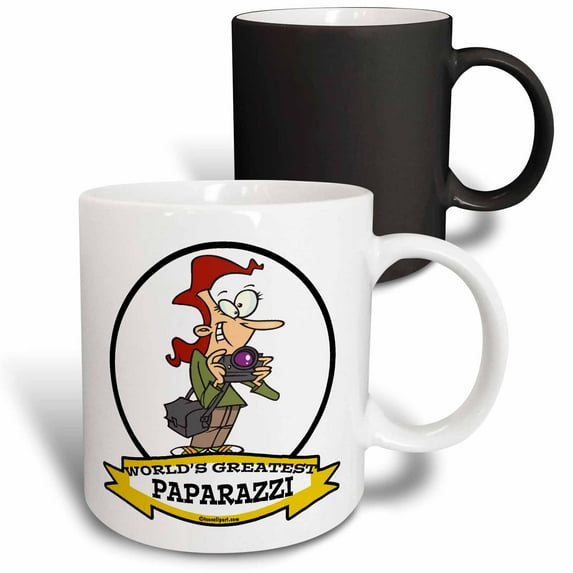 3drose, Funny Worlds Greatest Paparazzi Female Cartoon, 11oz Magic Transforming Mug