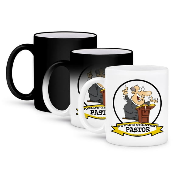 3dRose, Funny Worlds Greatest Pastor Men Cartoon, 11oz Magic Transforming Mug