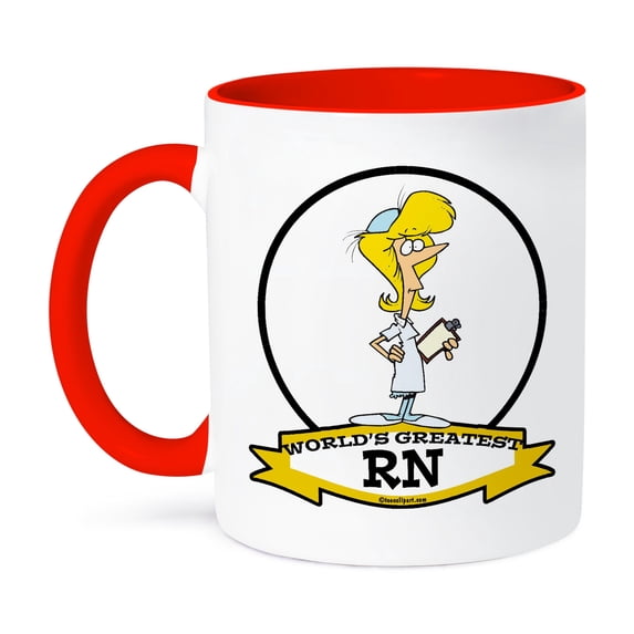 3dRose, Funny Worlds Greatest RN Nurse Occupation Job Cartoon, 11oz Two-Tone Red Mug