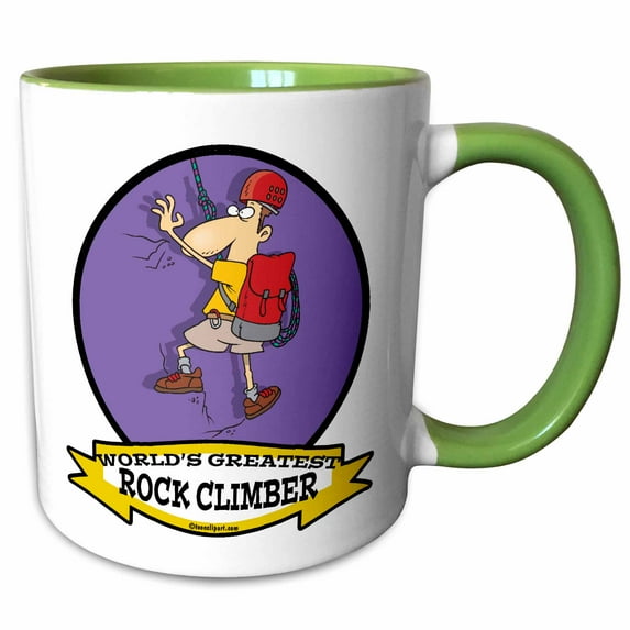 3drose, Funny Worlds Greatest Rock Climber Cartoon, 11oz Two-tone Green Mug