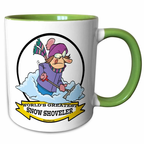 3drose, Funny Worlds Greatest Snow Shoveler Female Winter Humor Cartoon, 11oz Two-tone Green Mug