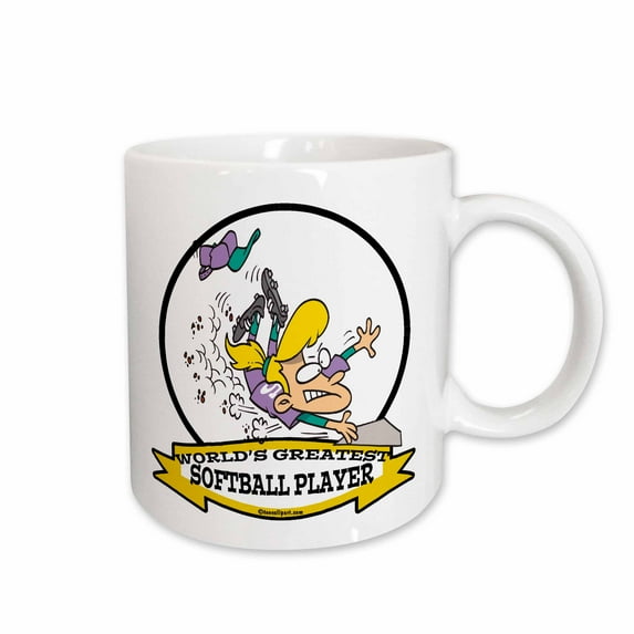 3drose, Funny Worlds Greatest Softball Player Cartoon, 11oz Mug