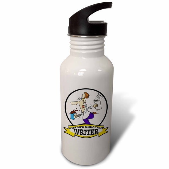 Funny Worlds Greatest Writer Occupation Job Cartoon 21 oz Sports Water Bottle wb-103647-1