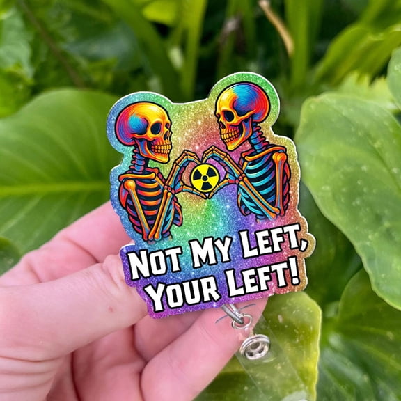 Funny X-Ray Tech Badge Reel: Neon Skeleton Radiology ID Holder