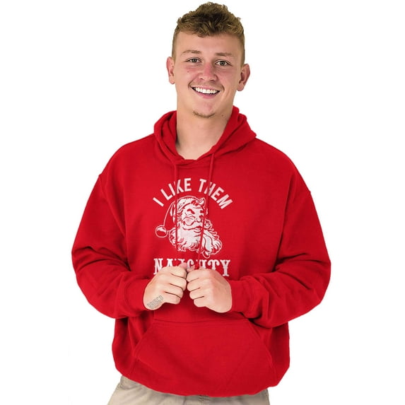 Funny Xmas Santa I Like Them Naughty Hoodie Hooded Sweatshirt Men Brisco Brands M