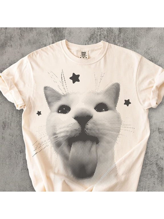 Funny Y2k Cat Tshirt Silly Cats Tee 90s Retro Kitten Shirt Ironic Shirts Graphic Tees Meme