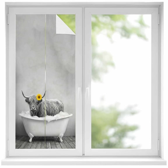 Funny Yak Window Privacy Film, Cute Art Vintage Lovely Animals on Bathtub Static Cling UV Sun Blocking Heat Control Window Tint Day and Night, Non-Adhesive One Way Windows Privacy Cover 19.6''x39.3''