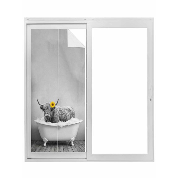 Funny Yak Window Privacy Film, Cute Art Vintage Lovely Animals on Bathtub Static Cling UV Sun Blocking Tint Film Heat Control Windows Films for Bedroom Bathroom, Window Stickers 17.7"x39.3"