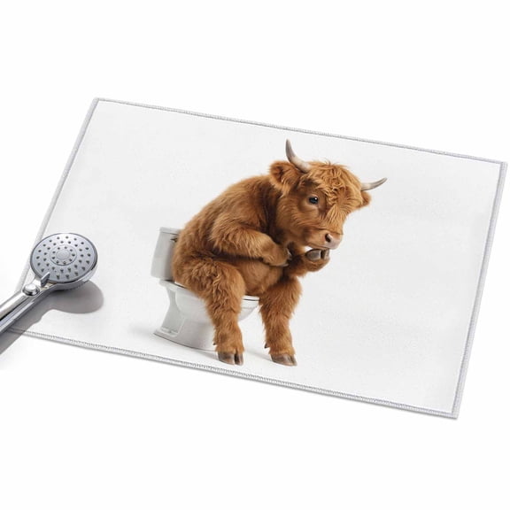 Funny Yaks Entryway Rug 2x3ft Washable Non Slip Bathroom Rug Low Pile Soft Indoor Floor Front Door Mat Cute Art Fun Lovely Animals on Toilets Rectangle Area Rugs Carpet for Kitchen Office Dining Room