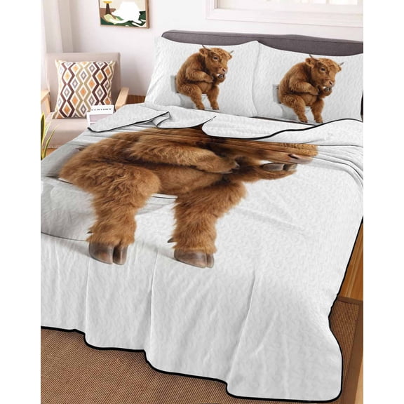Funny Yaks King Size Down Alternative Comforter, Lightweight Comforter Quilt Bedding Set with Pillow Shams Cute Art Fun Lovely Animals on Toilets All Seasons Bed Comforter Duvet Insert 96"x106"