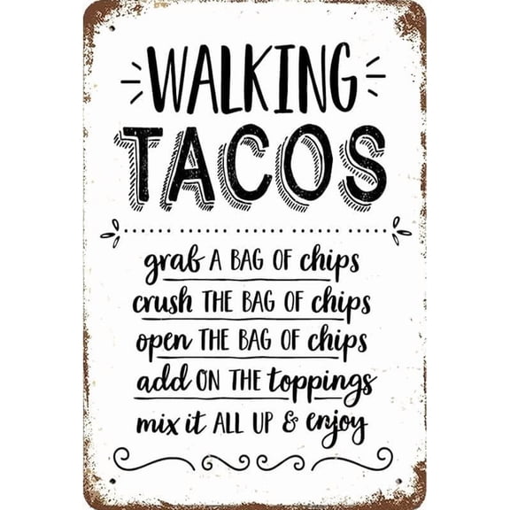 Funny Yard Sign Outdoors Warning Signs Walking Tacos Taco Bar Taco Sign,Fiesta Walking Tacos Sign,Tin Plate Poster 8x12 Inch Wall Decor