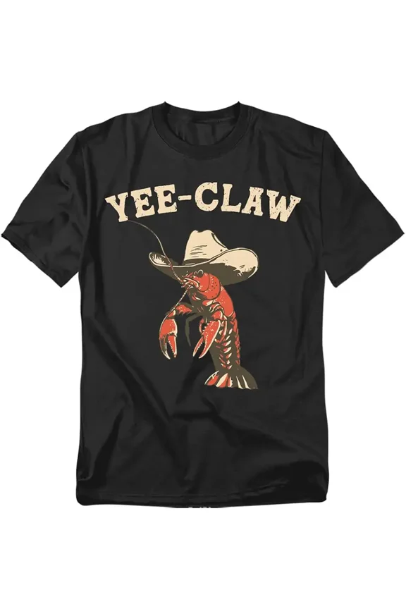 Funny Yee-Claw Crawfish Cowboy Hat Graphic for Unisex Short Sleeve Novelty T-Shirt