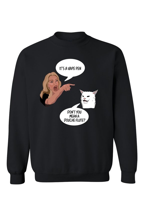 Funny Yelling Blonde Lady and Cat Meme Crew Neck Sweathirt-Black-Large