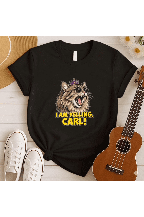 Funny Yelling Cat Sunglasses Crown I AM YELLING CARL T-Shirt, for men & women, S-5XL