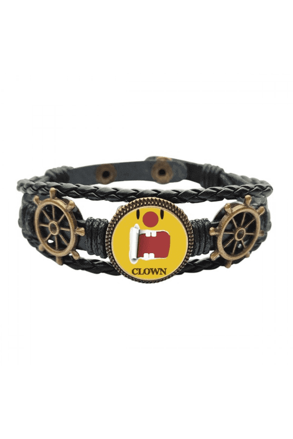 Funny Yellow Clown Emotion Laugh Leather Braided Ocean Bracelet Wristband