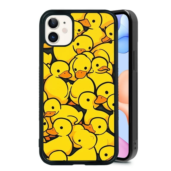 Funny Yellow Duck for iPhone 11 Case, Cute Aesthetic Kawaii Cartoon Shock-Absorbent Protective,Black