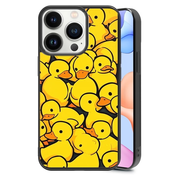 Funny Yellow Duck for iPhone 13 Pro Case, Cute Aesthetic Kawaii Cartoon Shock-Absorbent Protective,Black