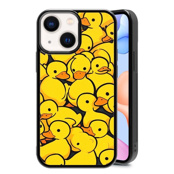 Funny Yellow Duck for iPhone 14/13 Case, Cute Aesthetic Kawaii Cartoon Shock-Absorbent Protective,Black