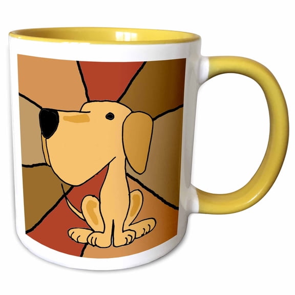 3drose, Funny Yellow Labrador Retriever Art, 11oz Two-tone Yellow Mug