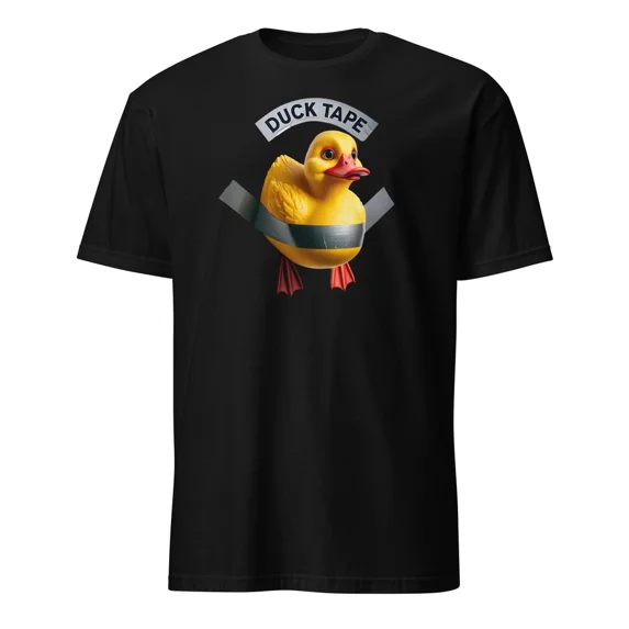 Funny Yellow Rubber Duck Glued With Duct Tape Humorous Graphic Unisex T-Shirt, up to Size 5XL