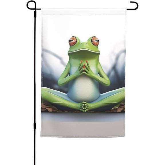 Funny Yoga Frog Garden Flag, 12 x 18 Inch, Double Sided, Vivid Color, Fade Resistant, Small Indoor Outdoor Yard Banner
