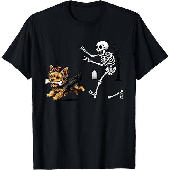 Funny Yorkie Skeleton and Halloween T-Shirt