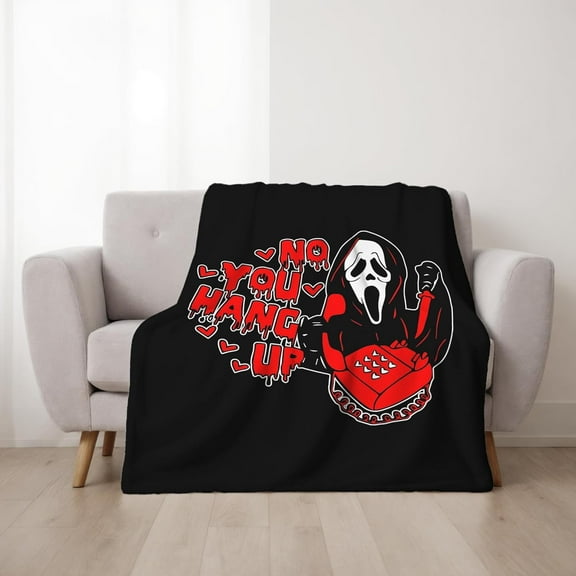 Funny No You Hang Up Pink Horror Ghost Fleece Throw Blanket - Cozy Lightweight Thick Blanket - Soft Fuzzy Plush Blankets Throws- Halloween Day Gifts for Bedroom Bed Sofa