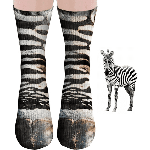 Funny Zebra Paw Socks for Men Women Teen Boys-Fun Novelty Funky Crazy Cool 3D Animal Claw Socks Gift- Easter Birthday Christmas White Elephant Gag Gifts - Xmas Stocking Stuffers for Adults