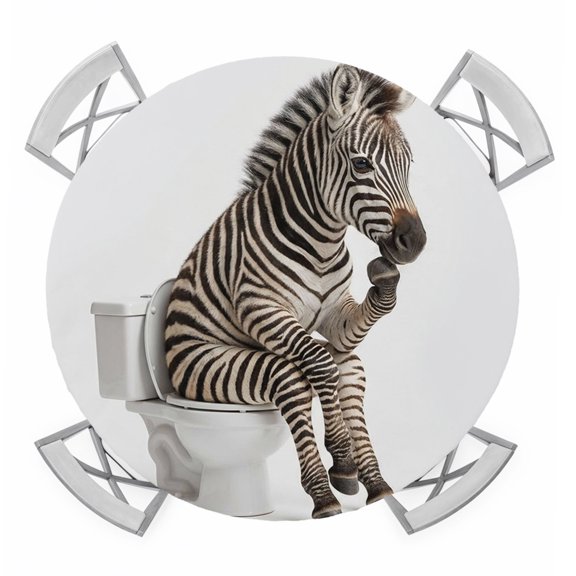 Funny Zebras Round Tablecloth for 36-44 Inch Tables,Fitted Table Cover with Elastic Edge,Cute Art Fun Lovely Animals on Toilets Waterproof Outdoor Table Cloth Protector for Patio Garden Dinner Picnic