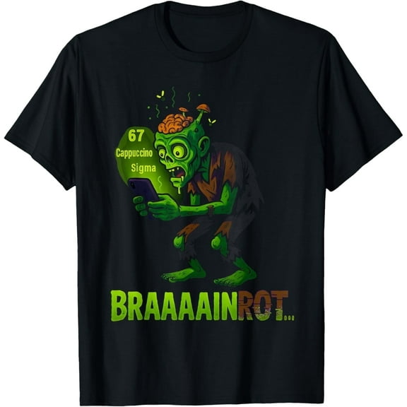 Funny Zombie Brainrot Meme 6 7 Halloween Boys Six Seven T-Shirt
