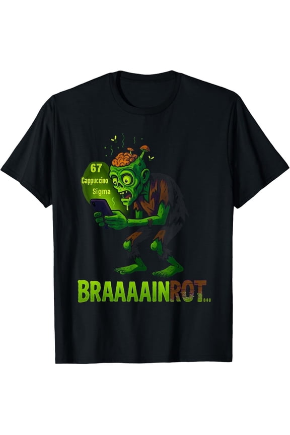 Funny Zombie Brainrot Meme 6 7 Halloween Boys Six Seven T-Shirt
