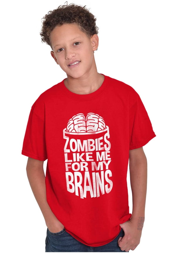 Funny Zombies Like Me For My Brains Boys Kids T Shirt Tees Tops Teen Brisco Brands X