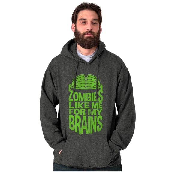 Funny Zombies Like Me For My Brains Hoodie Hooded Sweatshirt Men Brisco Brands 2X