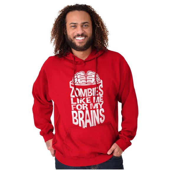 Funny Zombies Like Me For My Brains Hoodie Hooded Sweatshirt Men Brisco Brands M