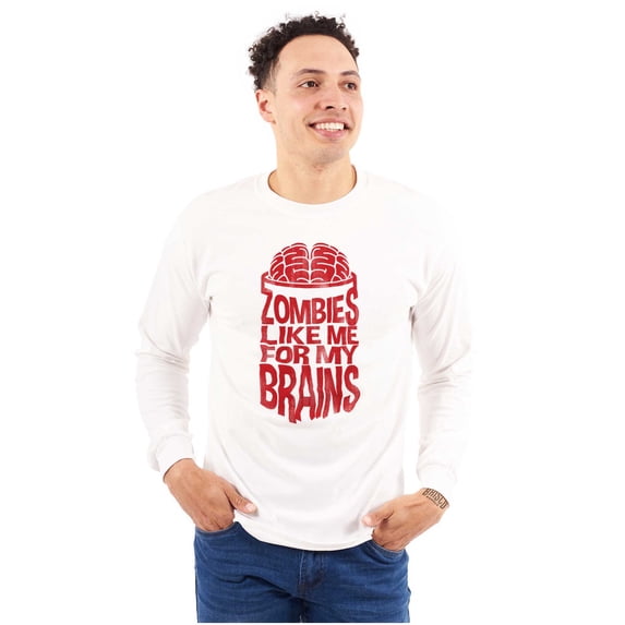 Funny Zombies Like Me For My Brains Men's Long Sleeve Tee T Shirt Brisco Brands L
