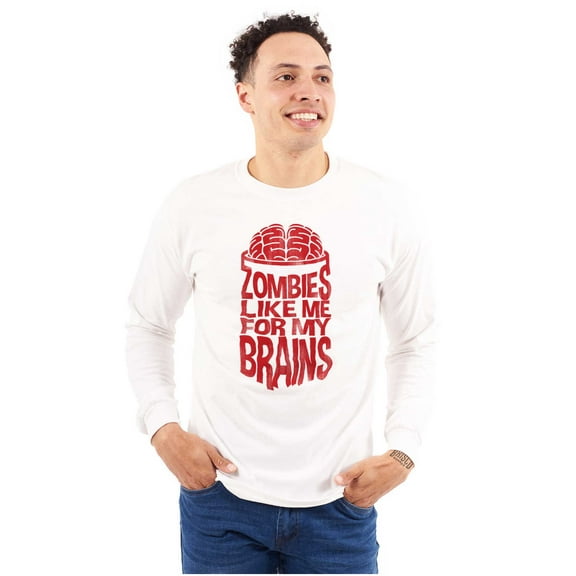 Funny Zombies Like Me For My Brains Men's Long Sleeve Tee T Shirt Brisco Brands S