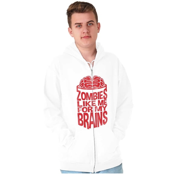Funny Zombies Like Me For My Brains Zip Hoodie Sweatshirt Men Brisco Brands M