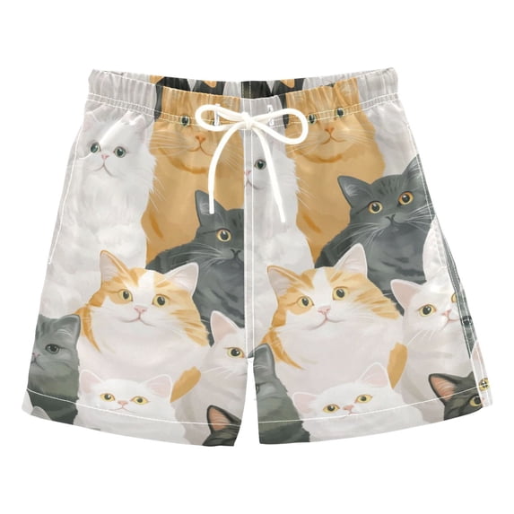 Funny and Cute Cats Boys Swim Trunks Quick Dry Boy Swim Shorts for 3-14 Years