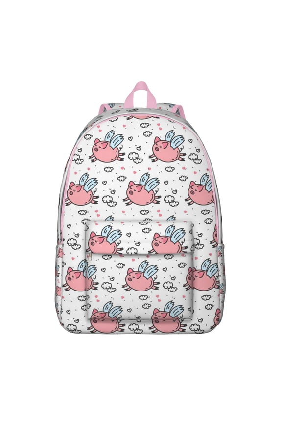 Funny and Cute Pig Backpack, Durable Waterproof School Bookbag with Watercolor Animal Print and Aesthetic Floral Pattern