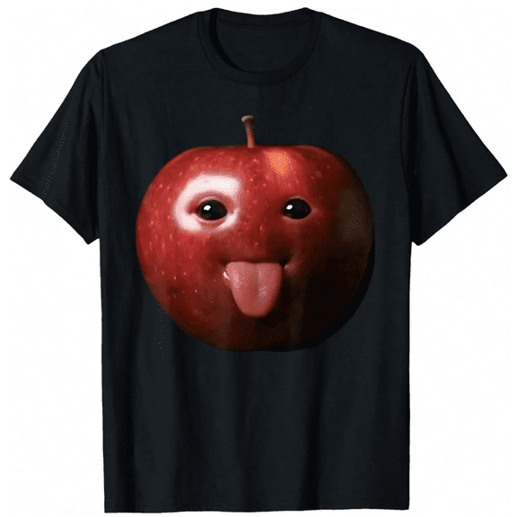 Funny apple and tongue-out print T-shirt, a versatile summer short-sleeved shirt perfect for everyday wear.(3XL)