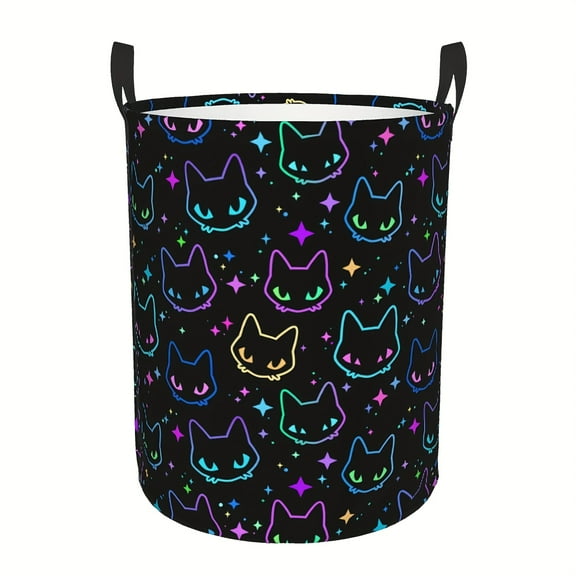Funny black cat round laundry basket, cute cat outline storage basket, toy clothes storage box. Suitable for family bathrooms, bedrooms, dormitories. Laundry basket.