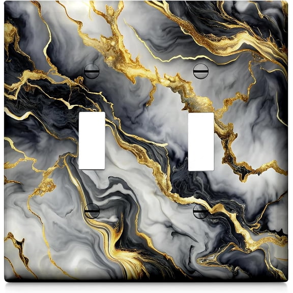 Funny black and gold marble Double Toggle Light Switch Plate Cover 2 Gang Decorative Outlet Plate Electrical Wall Plate Covers for Kitchen Bedroom Decor 4.5"X4.5"