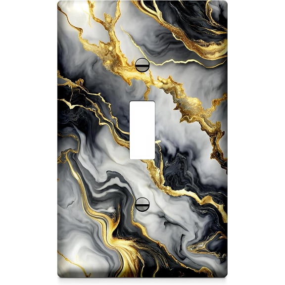 Funny black and gold marble Single Toggle Light Switch Plate Cover 1 Gang Decorative Outlet Plate Electrical Wall Plate Covers for Kitchen Bedroom Bathroom Decor 4.5" X 2.75"