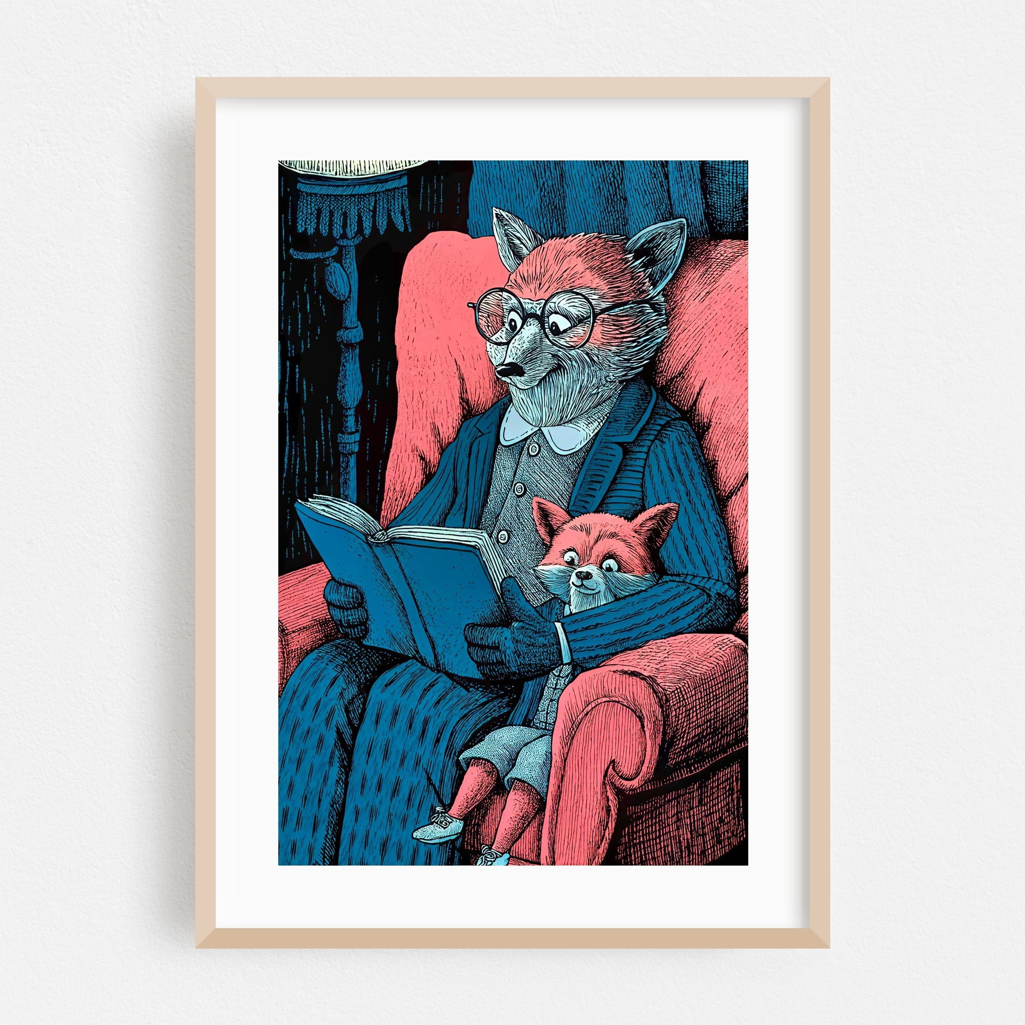 Funny cartoon of an old fox reading a book - Illustration Fox
