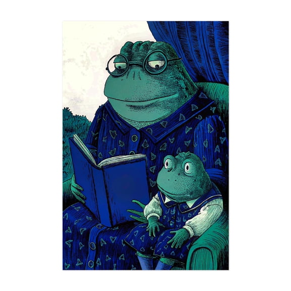 Funny cartoon of an old frog and a young frog - Digital Art Whimsical Animal Fantasy Surrealism Unframed Wall Art Print 20 x 30 inches