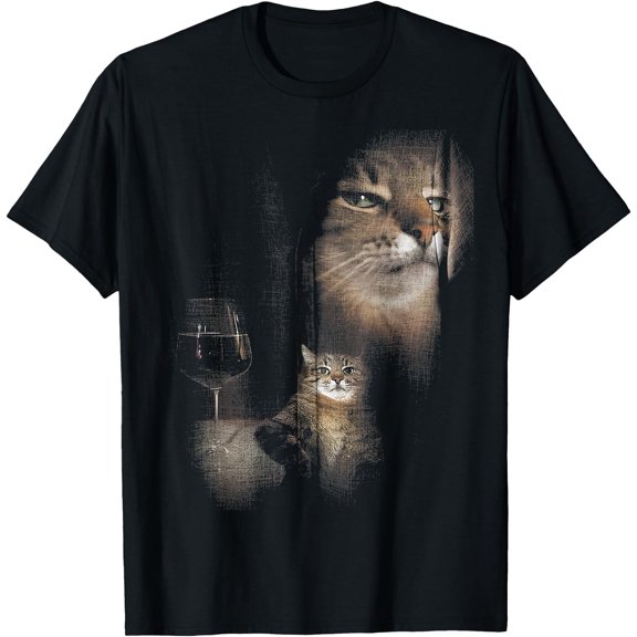 Funny cat and wine art print short T-Shirt